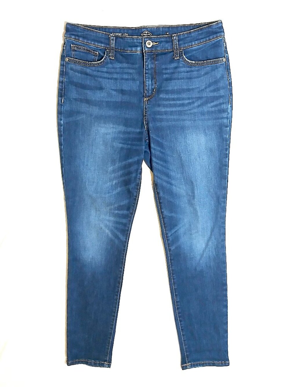 St John’s Bay Skinny Jeans Women Size 14 Blue Mid Wash Stretch Denim Slim Fit